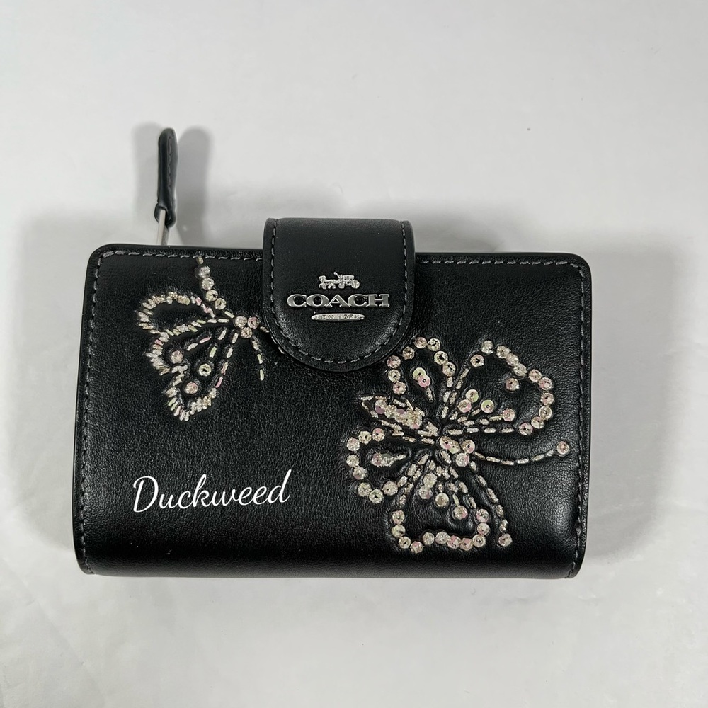 Sold ❌NWT Coach Medium Corner Zip Wallet Butterfly Print CCL65 Silver/Black